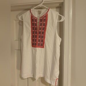 J. Crew White Top with Red Embroidery